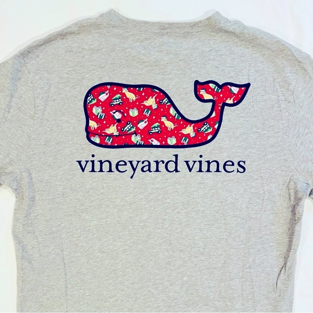 Vineyard Vines Long Sleeve Tee Mens Medium Christmas Whale Pocket T-Shirt Cotton - Picture 5 of 6